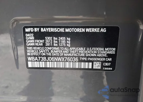 2022 BMW 540 I xDrive from USA, damaged, VIN WBA73BJ06NWX76036